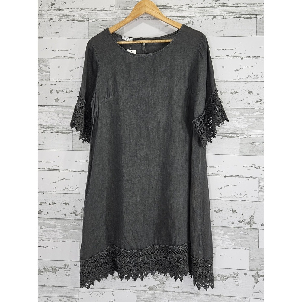 Stella Rosa Made in Italy Crochet Linen Dress Womens Medium Gray